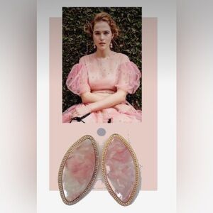 Almond Shaped Pink Marble Statement Earrings